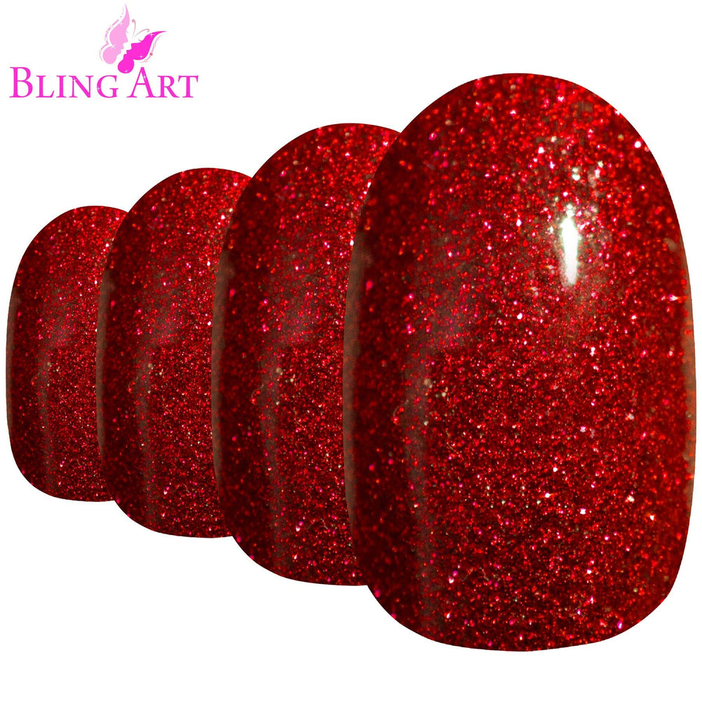 Oval False Nails Fake Acrylic Gel Red Full Cover 24 Medium Tips Glue