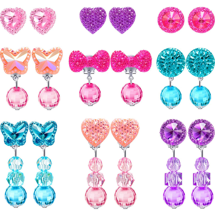 9 Pairs Girls Clip-on Earrings Pretend Princess Play Earrings Jewelry Set (Style 2)