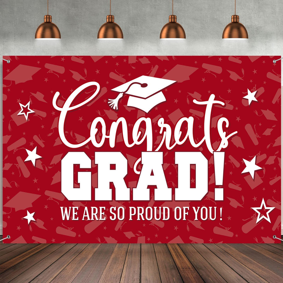 Graduation Decorations Graduation Backdrop Banner Class of 2024 Graduation Backdrop Grad Background for Graduation Party Photo Studio Props Decoration Sign Supplies, 72.8 x 43.3 Inch(Red)