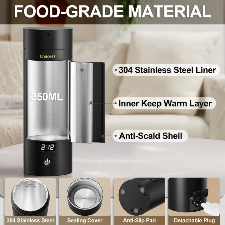 Travel Electric Kettle, 350ml Small Portable Kettle with 304 Stainless Steel, Travel Kettle with BPA Free, 3 Colors LED Water Boiler with Keep Warm Function, Fast Boil and Auto Shut Off, Pink