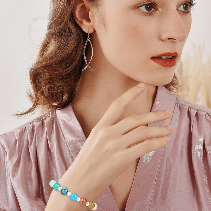 300pcs 8mm Glass Beads Baking Painted Crackle Beads 10 Color Round Glass Loose Beads Imitation Stone Spacers for Necklace Friendship Bracelet Earring Jewelry Making Christmas Ornament