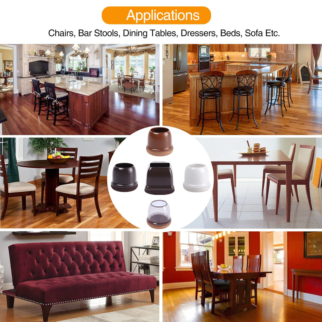 Brown Silicone Chair Leg Floor Protectors with Wrapped Felt, Extra Small Chair Leg Caps, Silicon Furniture Leg Feet Cup, Protect Hardwood Floor from Scratches 16 Pcs (Round, Brown - Fit 0.5-0.8)