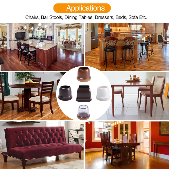 Brown Silicone Chair Leg Floor Protectors with Wrapped Felt, Extra Small Chair Leg Caps, Silicon Furniture Leg Feet Cup, Protect Hardwood Floor from Scratches 16 Pcs (Round, Brown - Fit 0.5-0.8)