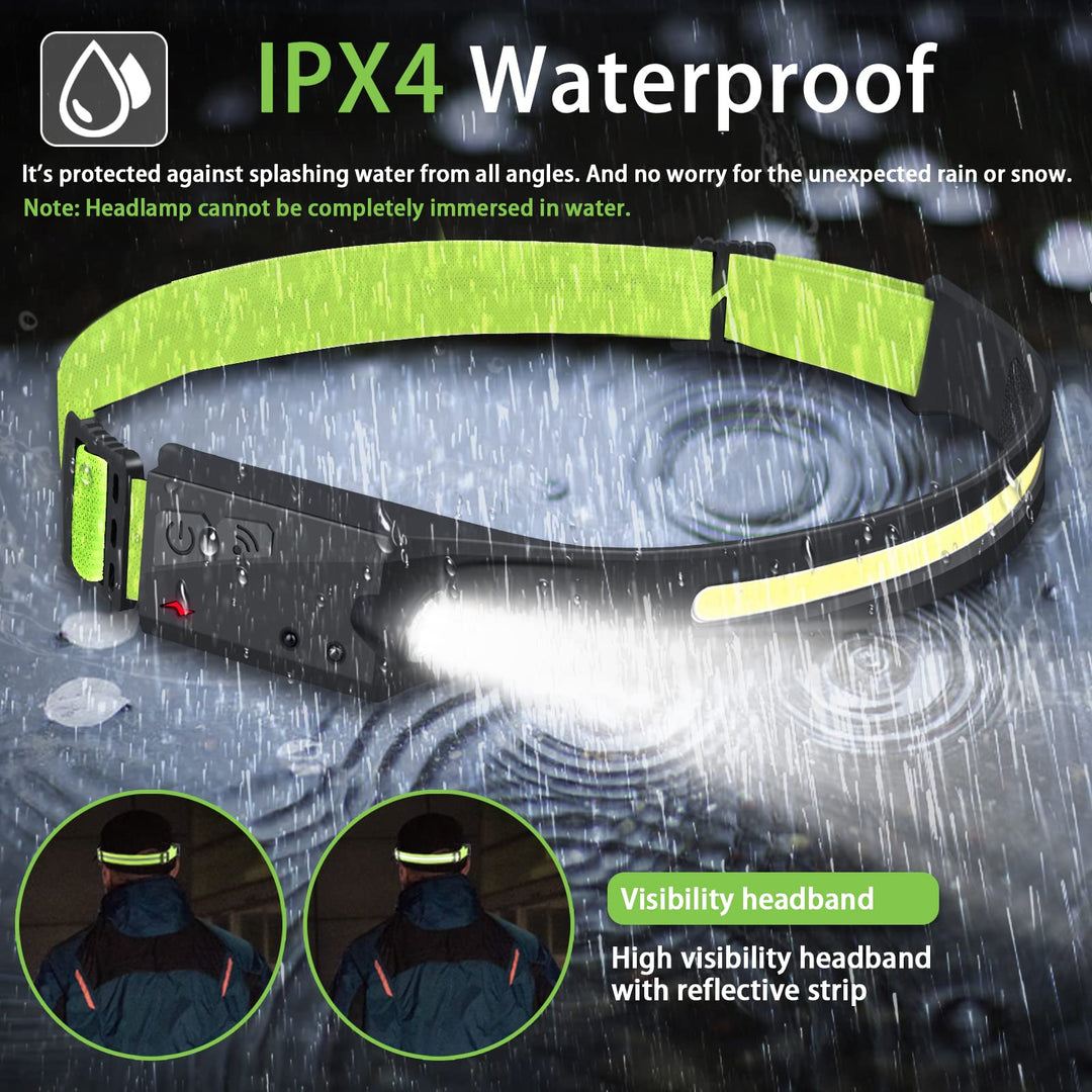 JIMEJV Rechargeable Headlamp, 5 Light Modes, 230° Wide 