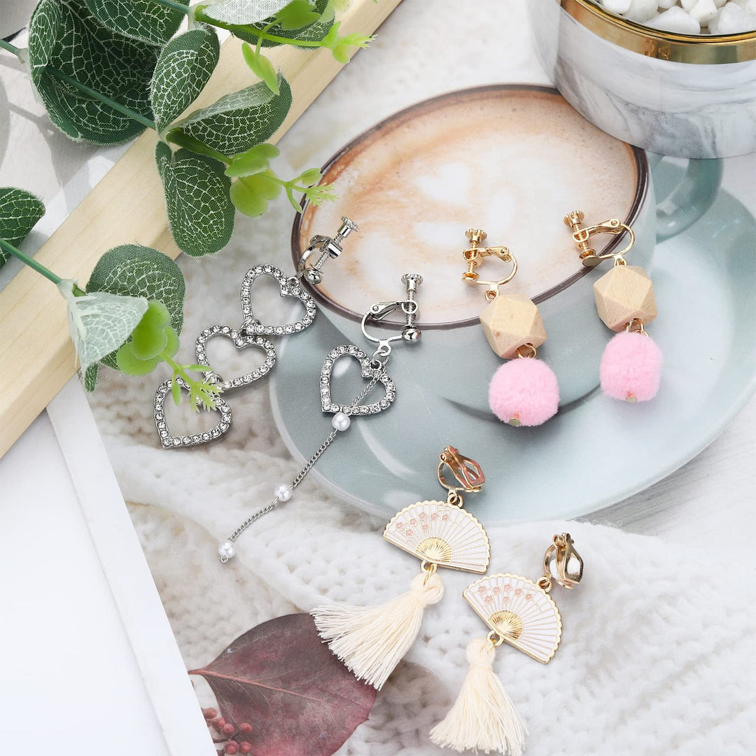 12 Pairs Clip On Earrings for Women Cute Earrings Crystal Earrings Pearl Earrings Charming Fashion Earrings Non Piercing Clip on Earrings for Women