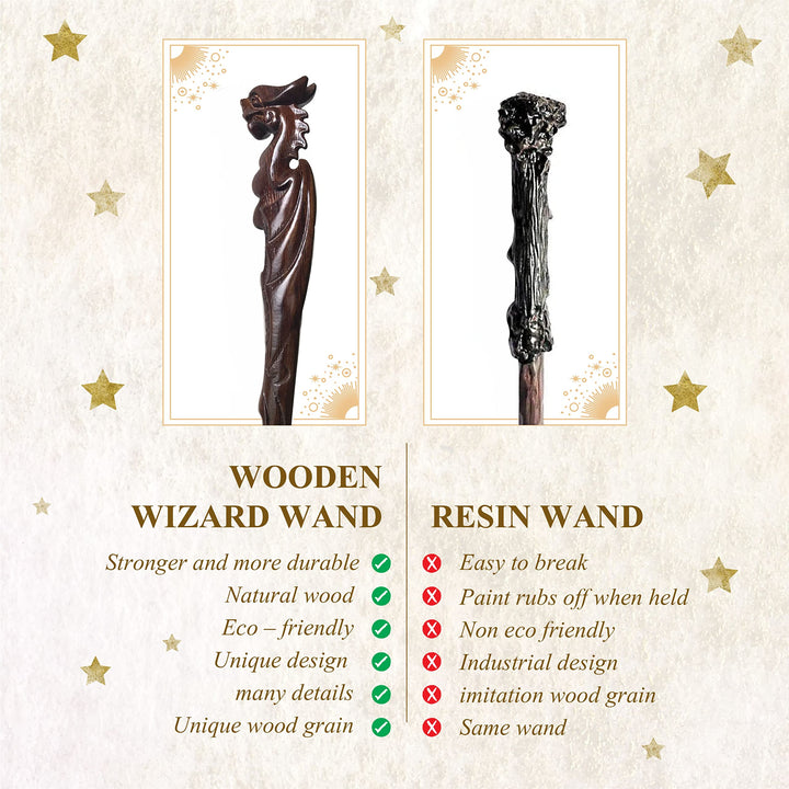 Hand Carved Dragon Magic Wand, Wooden Wands for Collectible Cosplay, Wizard Wands 15&#39; Magical Gift for Children and Adults on Halloween, Christmas (Dragon Wand)