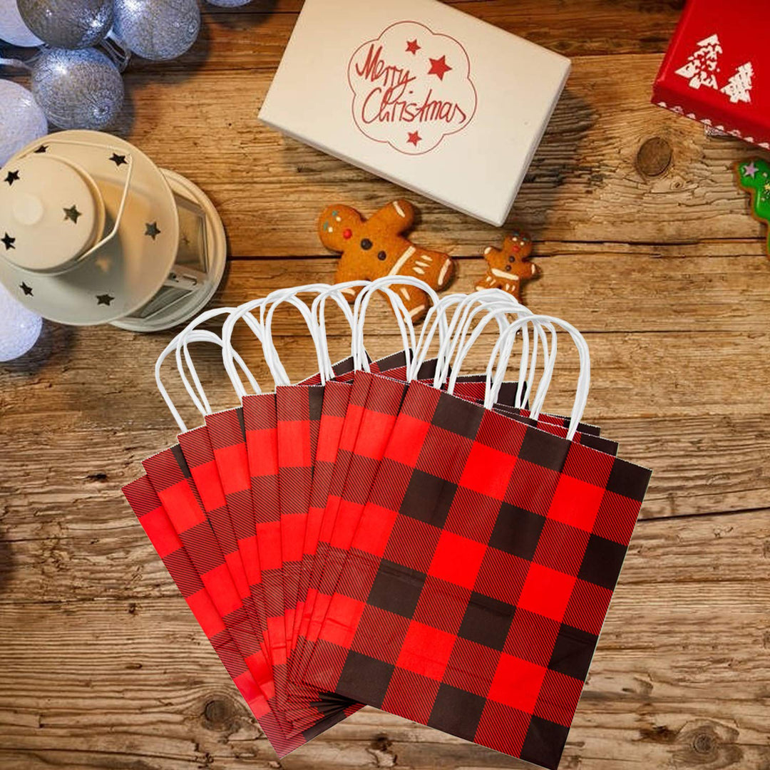 Iceyyyy 15Pieces Red and Black Buffalo Plaid Kraft Bags