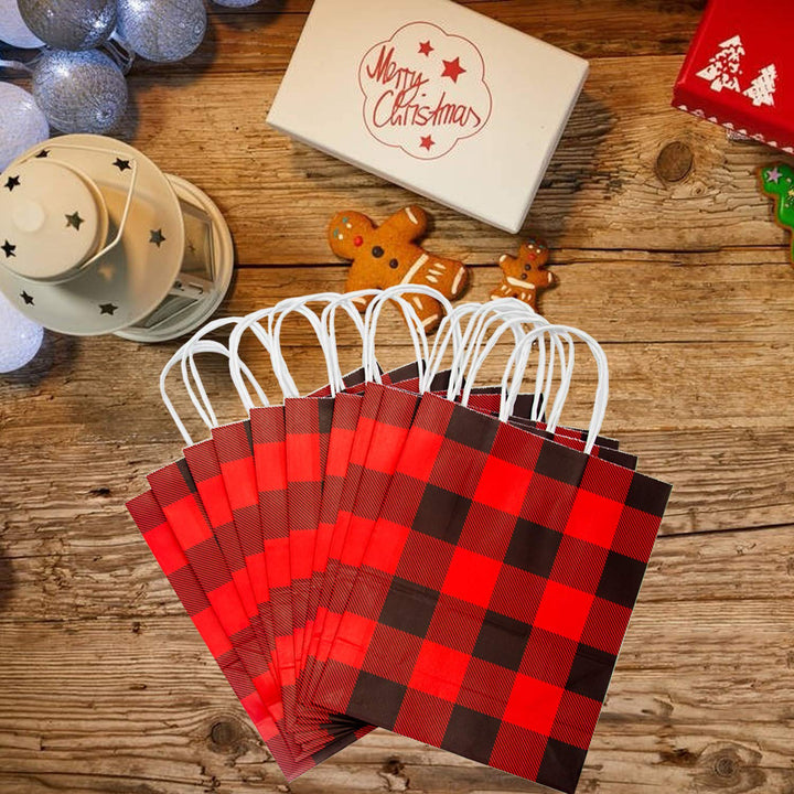 Iceyyyy 15Pieces Red and Black Buffalo Plaid Kraft Bags