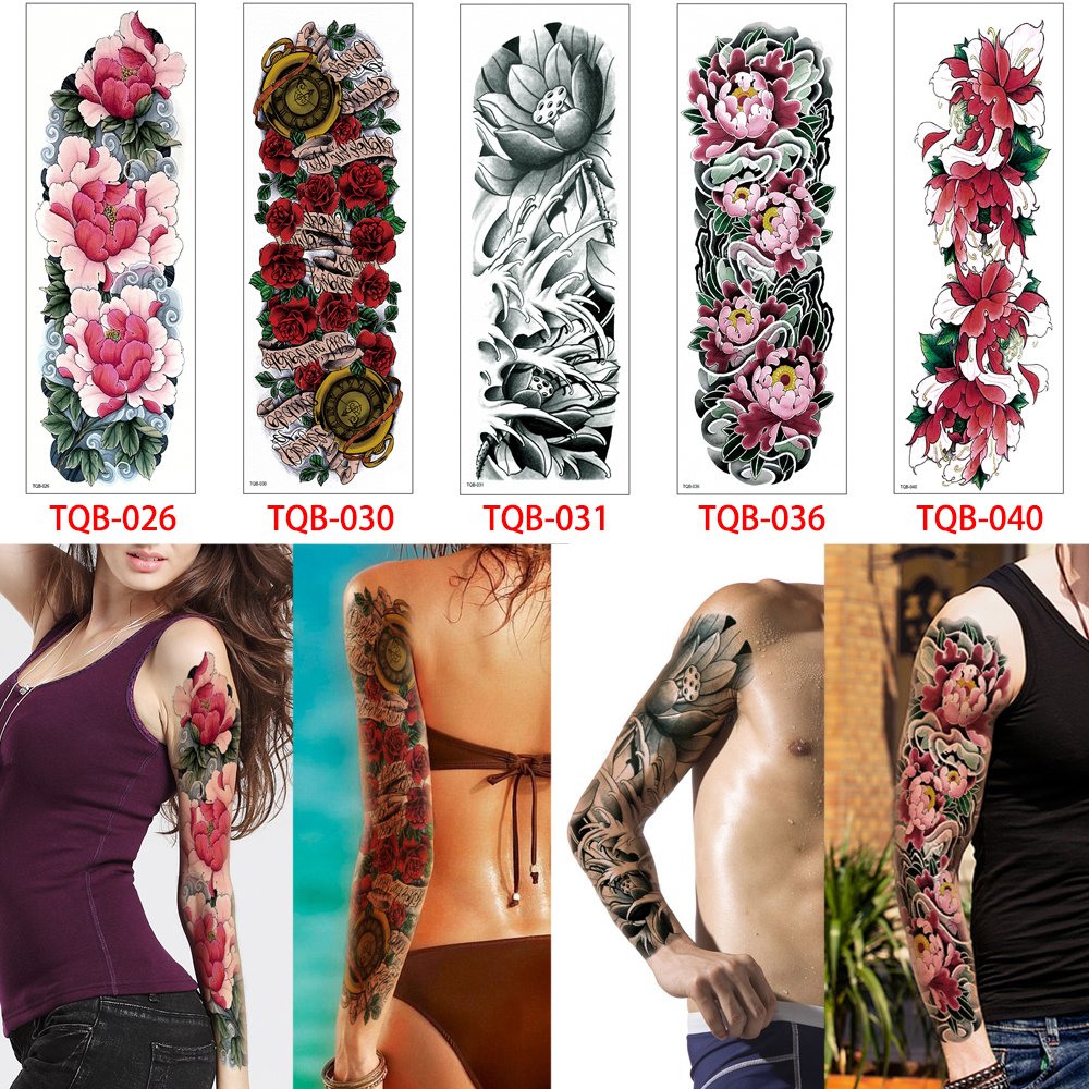5 Sheets 48x17cm Big Large Full Arm Tattoo Body Sticker Temporary Flower New