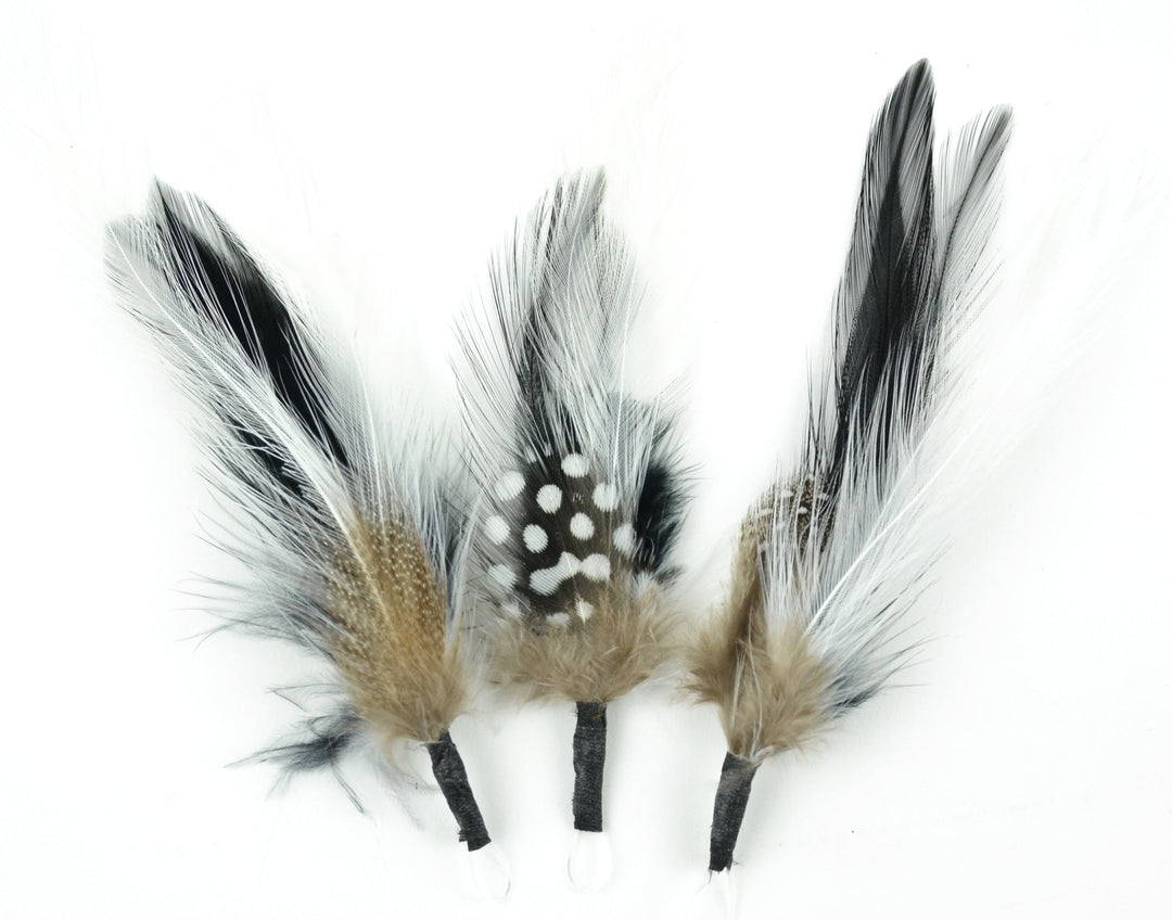 3-Piece Feather Pick with Nylon Loop for Arts and Crafts, 5-Inch, Black/White