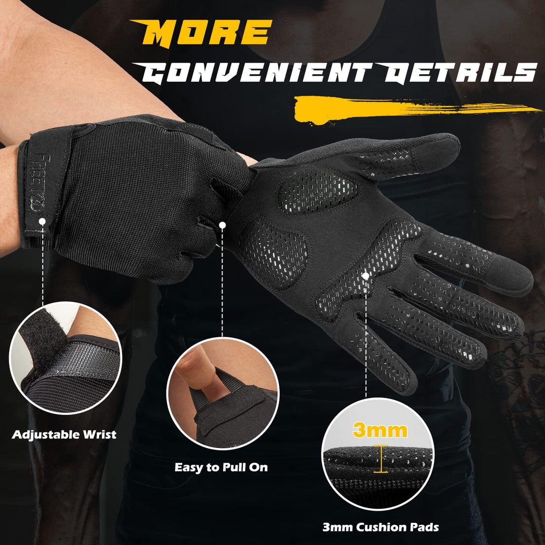 Full Finger Workout Gloves for Men, [Extra Grip] [Foam Padded] Weightlifting Gym Gloves Breathable Exercise Sports Gloves Lightweight (Male)-XL