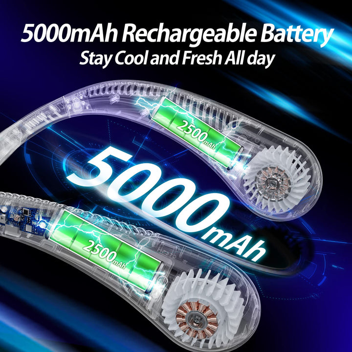 Bladeless Neck Fan Portable Personal Fan 5000mAh Rechargeable Battery Operated Wearable Fan for Women Men Outdoor Sport Travel Patio Garden Work Home Kitchen(Black)