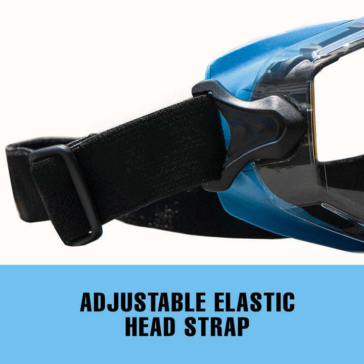 Safety Goggles Anti-Fog Clear Lens with Adjustable Elastic Headband. Protective Eyewear for Men &amp; Women (Blue)