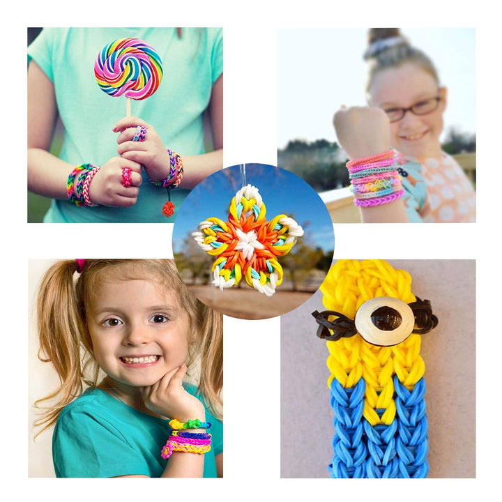 Colored Rubber Bands Bracelet Making Kit with Loom Bands Storage Container. Great Gifts for Girls and Boys, No Loom Board Included.