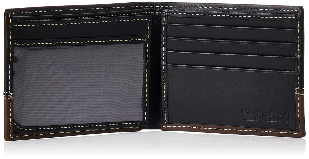Men&#39;s Leather Passcase Trifold Wallet Hybrid, Black/Cognac, One Size