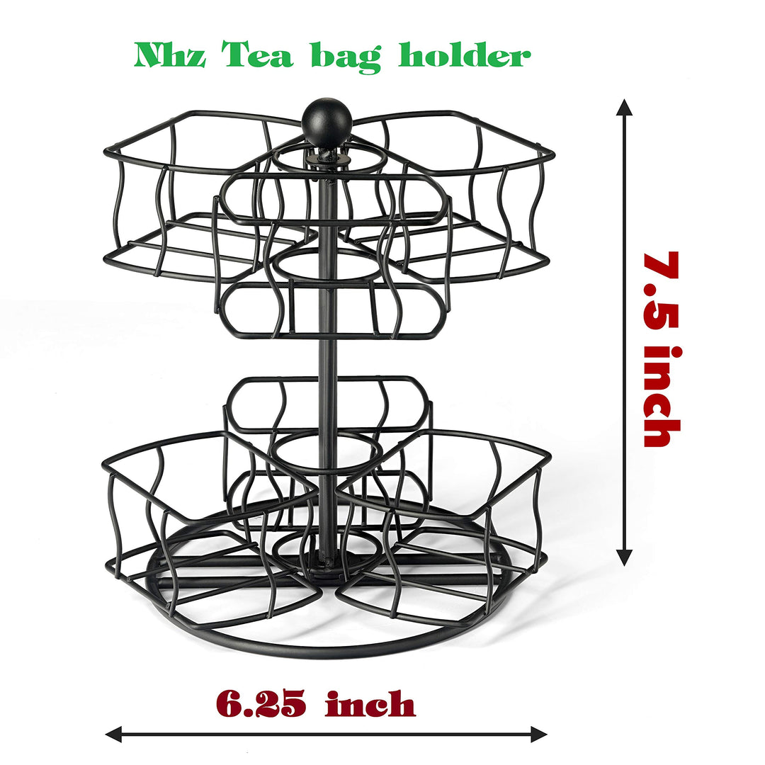 Tea Bag Storage and Organizer, Tea Bag Holder Black Powder Coated Stainless Steel for Tea and Coffee Box. Organize 60 Tea Bags- Tea Holder for Tea Bags 6 Compartments with 10 Bags in Each.