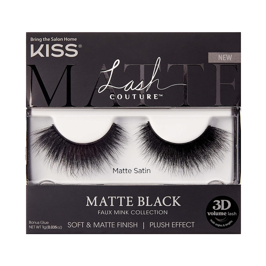 Lash Couture Matte Black Faux Mink Collection, False Eyelashes 1-Pack, Soft Real Mink Texture & Matte Finish, High Impact Color, 3D Volume, Knot-Free Lash Band, Reusable, Matte Satin, 1 Pair