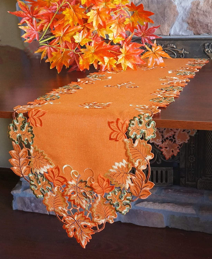 GRANDDECO Fall Table Runner Thanksgiving Orange Maple L