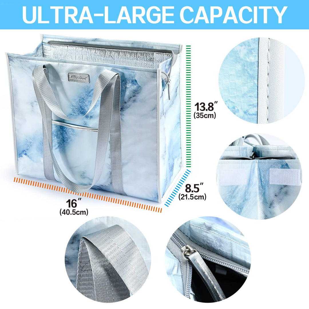 Insulated Grocery Bags With Zippered Top, Reusable Shopping Tote Cooler Bag Large Stand Up Food Carrier Delivery For Groceries Thermal Hot Or Cold Frozen Foods For Camping Travel xl 1Pack