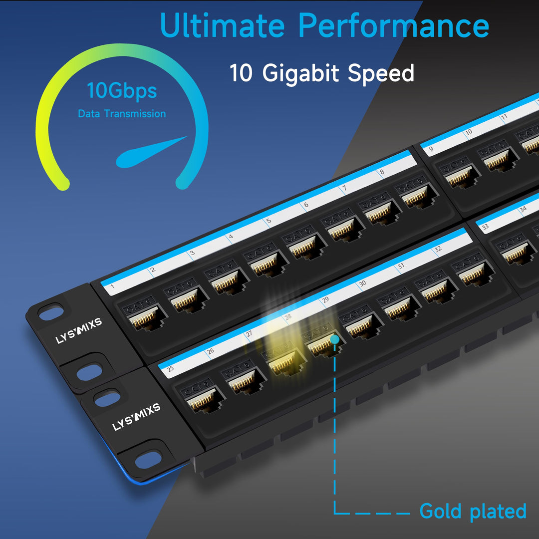 48 Port RJ45 Patch Panel Cat6 Feed Through, Coupler Network Patch Panel 19 Inch, Inline Keystone Ethernet Patch Panel with Back Bar