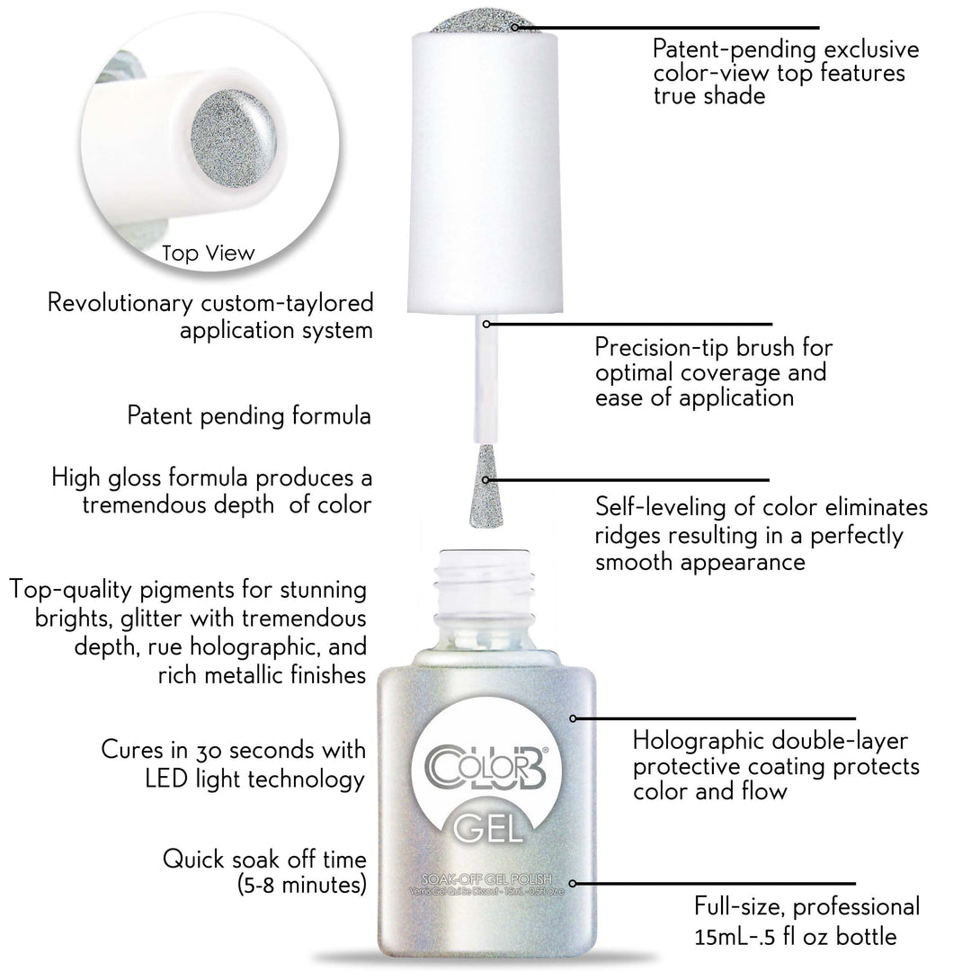 Color Club Fairytale Ending Nail Gel Silver and White Micro Glitter Color Polish.5 fl oz (15 mL)