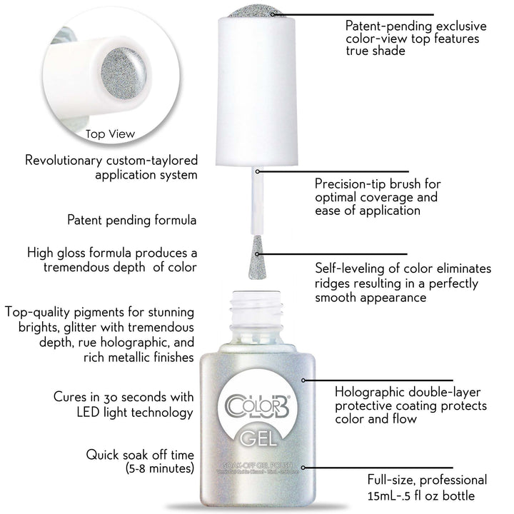 Color Club Fairytale Ending Nail Gel Silver and White Micro Glitter Color Polish.5 fl oz (15 mL)