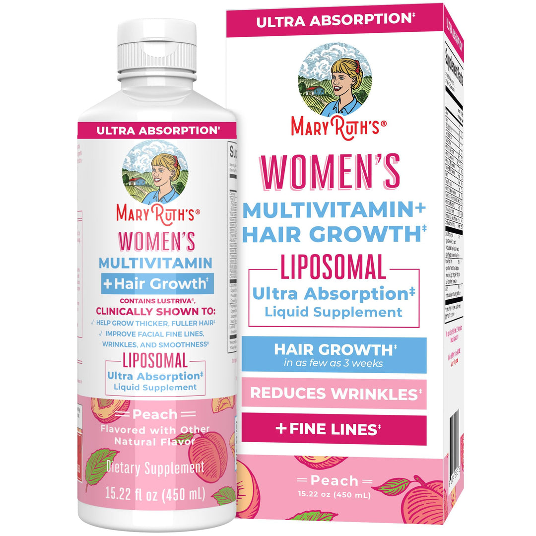 Women&#39;s Multivitamin + Lustriva Hair Growth Liposomal | Biotin 10000mcg | Clinically Tested for Thicker Hair, Wrinkles, Fine Lines, Skin Care | with Ashwagandha &amp; Maca Root | Ages 18+ | 15.22 Fl Oz