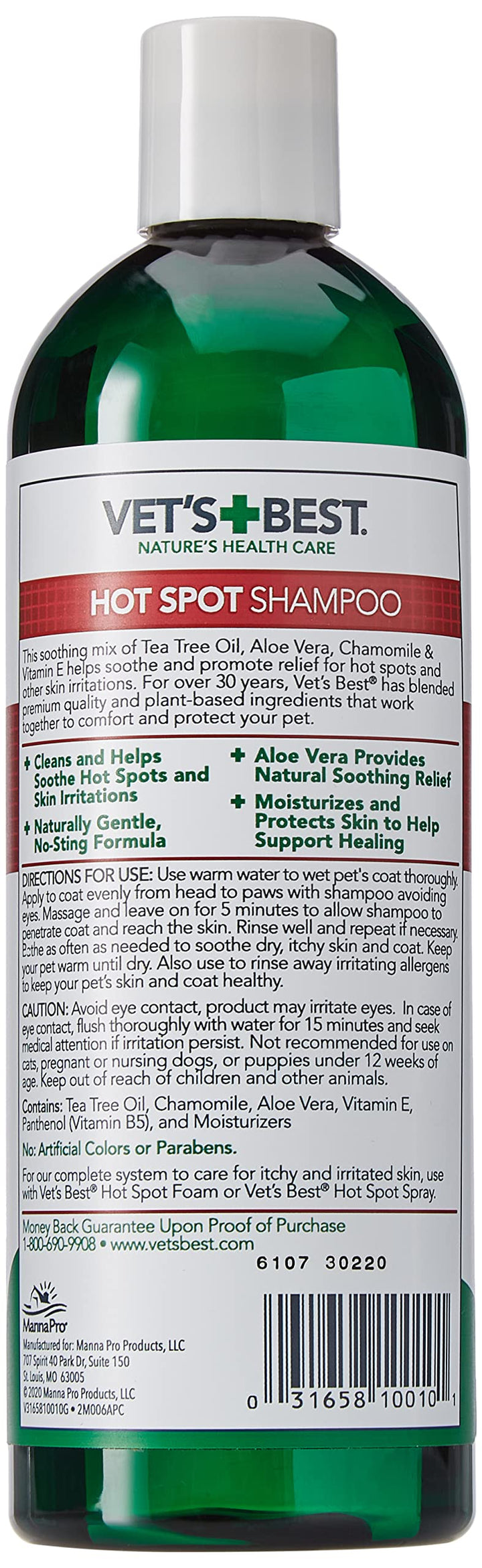 Vet&#39;s Best Hot Spot Itch Relief Shampoo for Dogs - Relieves Dog Dry Skin, Rash, Scratching, Licking, Itchy Skin, and Hot Spots - 16 Ounces