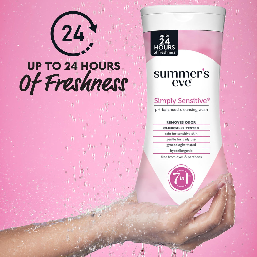 Summer's Eve Simply Sensitive Daily Gentle All Over Feminine Body Wash, Removes Odor, Feminine Wash pH Balanced, 15 fl oz, 3 Pack