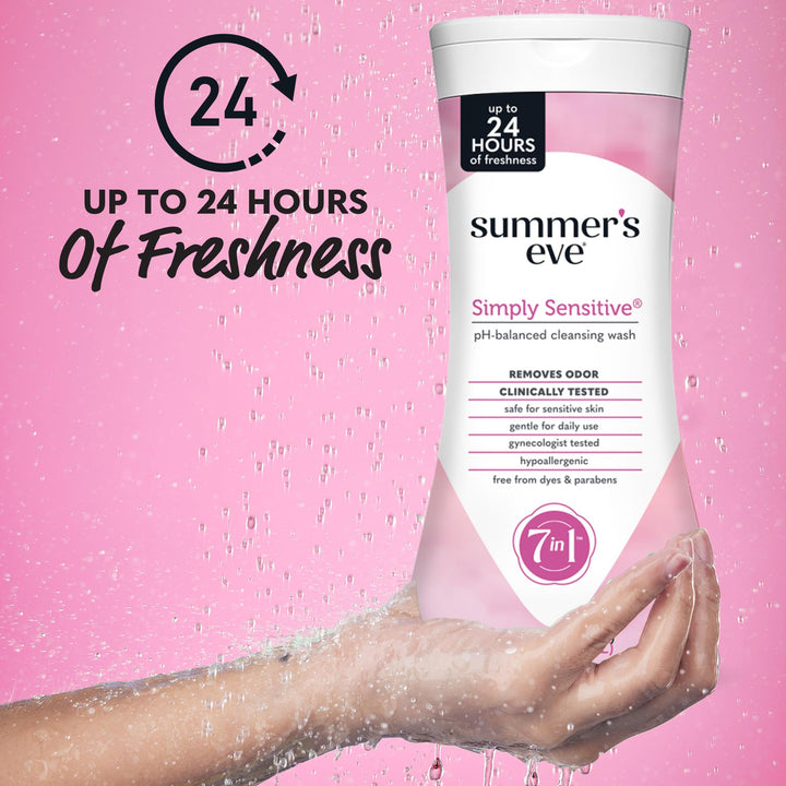 Summer's Eve Simply Sensitive Daily Gentle All Over Feminine Body Wash, Removes Odor, Feminine Wash pH Balanced, 15 fl oz, 3 Pack