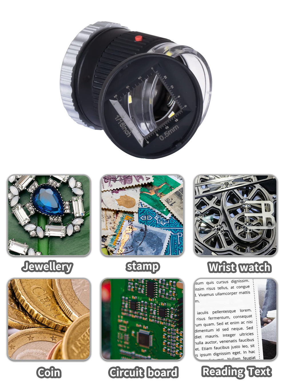 30X Jewelers Loupe, Adjustable Focal Length Magnifier with 3 LED Light for Gems, Jewelry, Coins, Stamps, etc (Black)