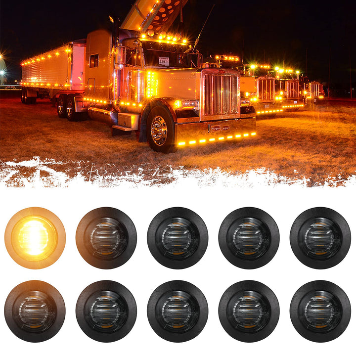 3/4 Round LED Side Marker Lights Clearance Turn Signal Indicators Bullet Grommet Light Waterproof for Trailer Truck Car Bus Van Pickup RV Wrangler ATV UTV (10pcs, Smoked Lens &amp; Amber LED)