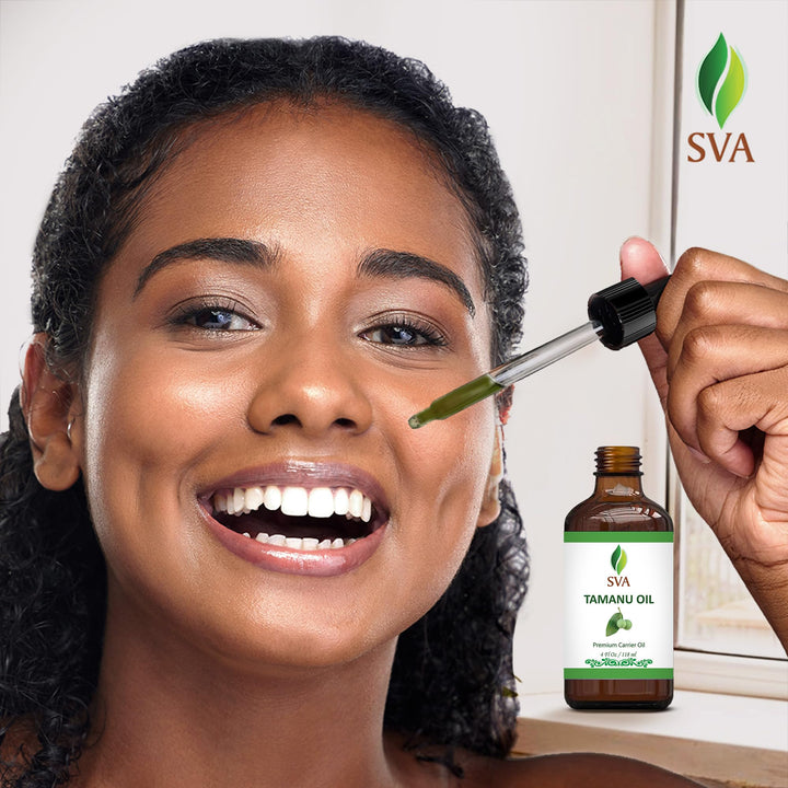 SVA Tamanu Oil - 4 Fl Oz – 100% Natural Cold Pressed Tamanu Oil - for Face, Skin Care, Hair Care, Scalp Massage &amp; Body Massage – Carrier Oil with Dropper