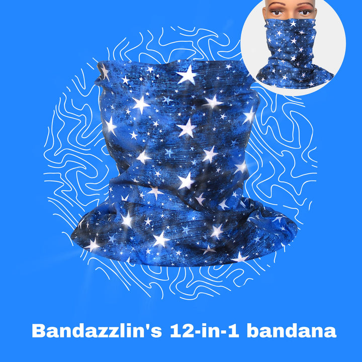Blue Motorcycle Face Mask for Women with Stars - Multifunction Outdoor Dust Protection Face Shield Bandana for Riding ATV Cycling Hiking Camping Climbing Fishing Hunting Running, Festival Headbands