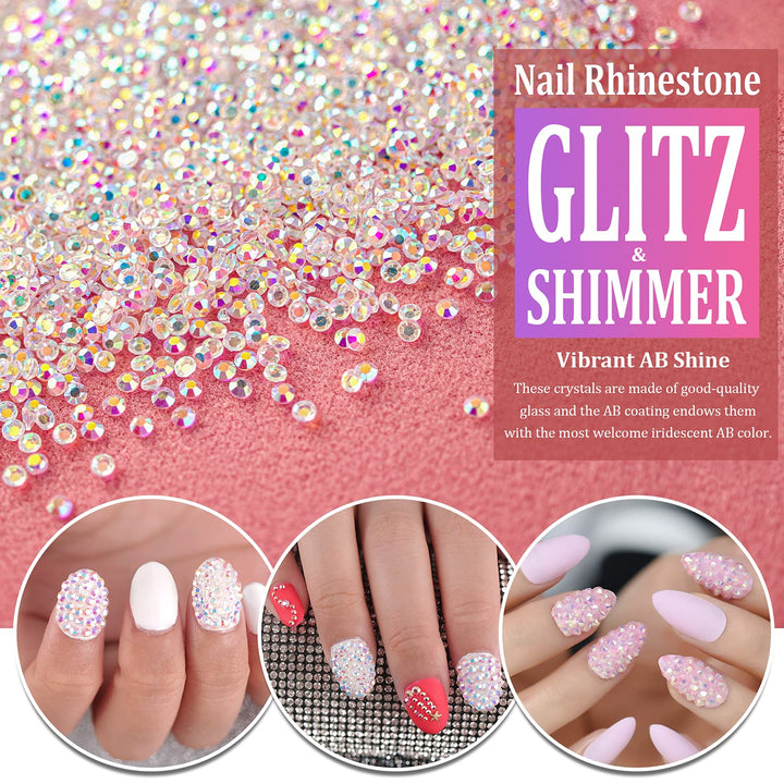 5000PCs 2.4mm Mini AB Glass Crystals for Nail Art Manicure Iridescent Long Lasting Like Swarovski Shine Rhinestone Bead Gem Jewelry Diamond