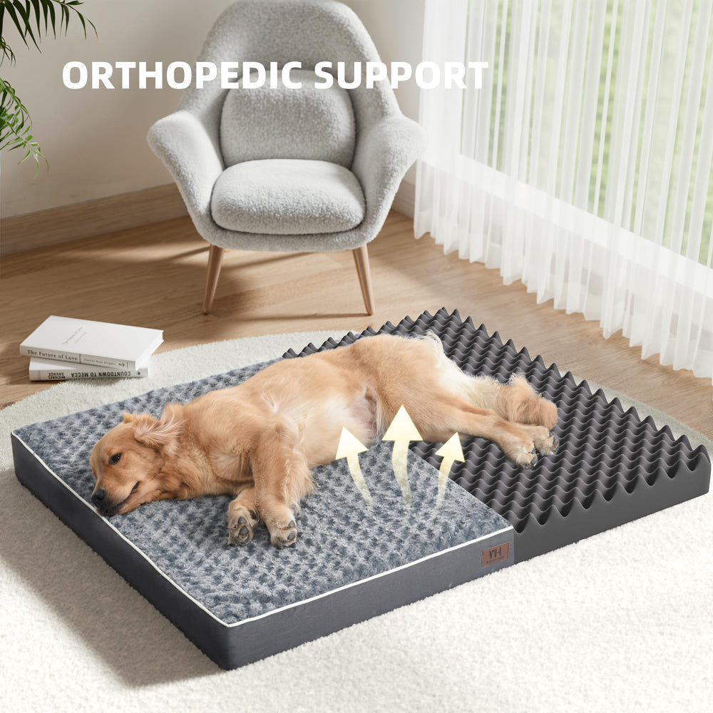 Large Dog Bed for Large, Jumbo, Medium Dogs, Orthopedic Pet Bed Waterproof Mattress with Removable Washable Cover, Thick Egg Crate Foam Dog Bed with Non-Slip Bottom