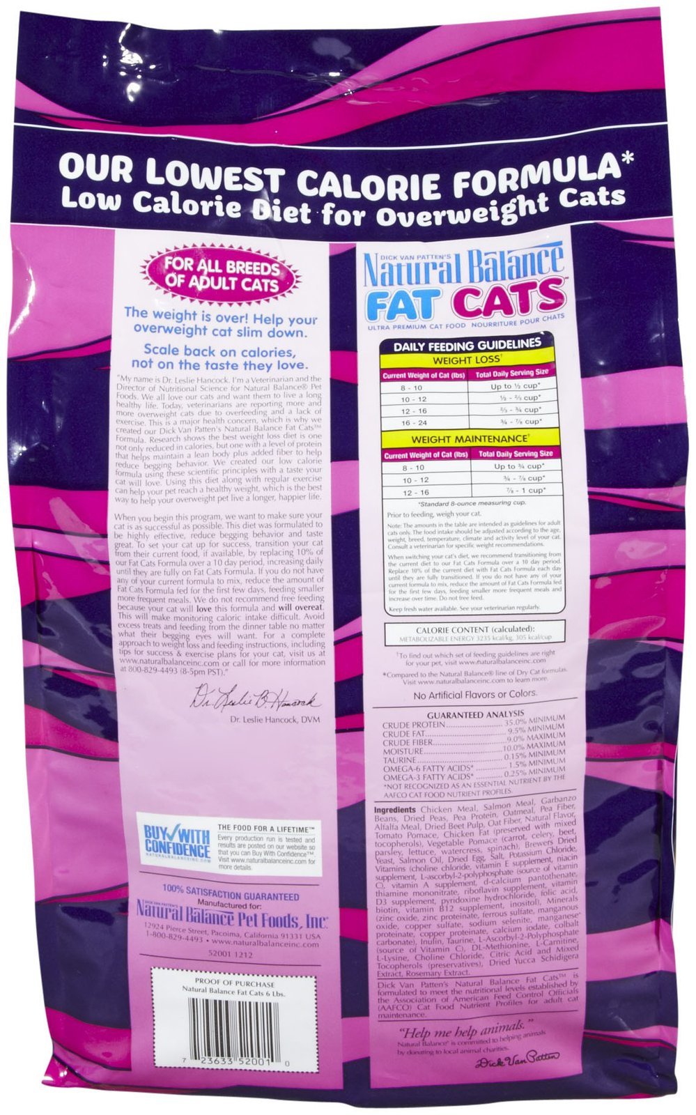 Fat Cats Low-Calorie Dry Cat Food for Overweight Adult Cats, Chicken Meal, Salmon Meal, Garbanzo Beans, Peas & Oat Groats Recipe, 6 Pound (Pack of 1)