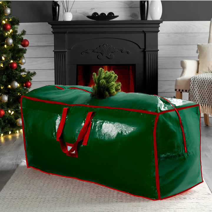 Pakkon Christmas Tree Storage Bag - Fits 9 Ft Artificial Trees - Plastic, Waterproof Christmas Tree Bag - Strong, Durable Handles - Labeling Card Slot - Green