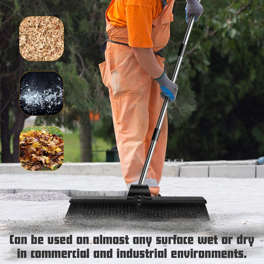 24 Large Push Broom,Outdoor Brooms with 57.6 in Stainless Steel Long Handle for Yard Floor Cleaning,Multi-Surface Stiff Bristles Garage Heavy Duty Broom,Extra 12 Indoor/Outdoor Broom Head