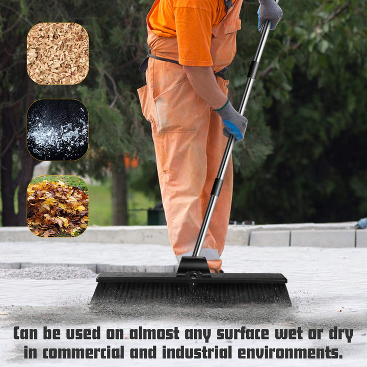 24 Large Push Broom,Outdoor Brooms with 57.6 in Stainless Steel Long Handle for Yard Floor Cleaning,Multi-Surface Stiff Bristles Garage Heavy Duty Broom,Extra 12 Indoor/Outdoor Broom Head