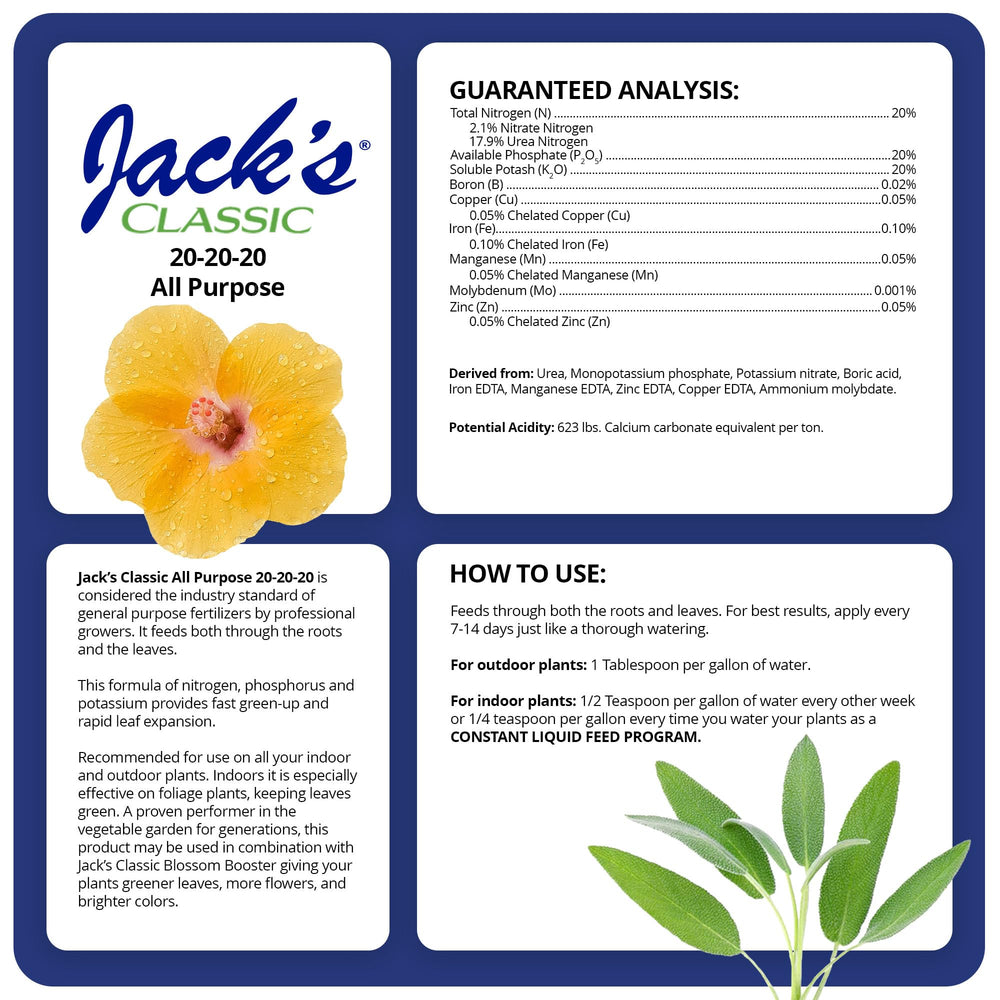 20-20-20 All Purpose Water-Soluble Fertilizer with Micronutrients to Provide General Growth on All Plants, 4lbs