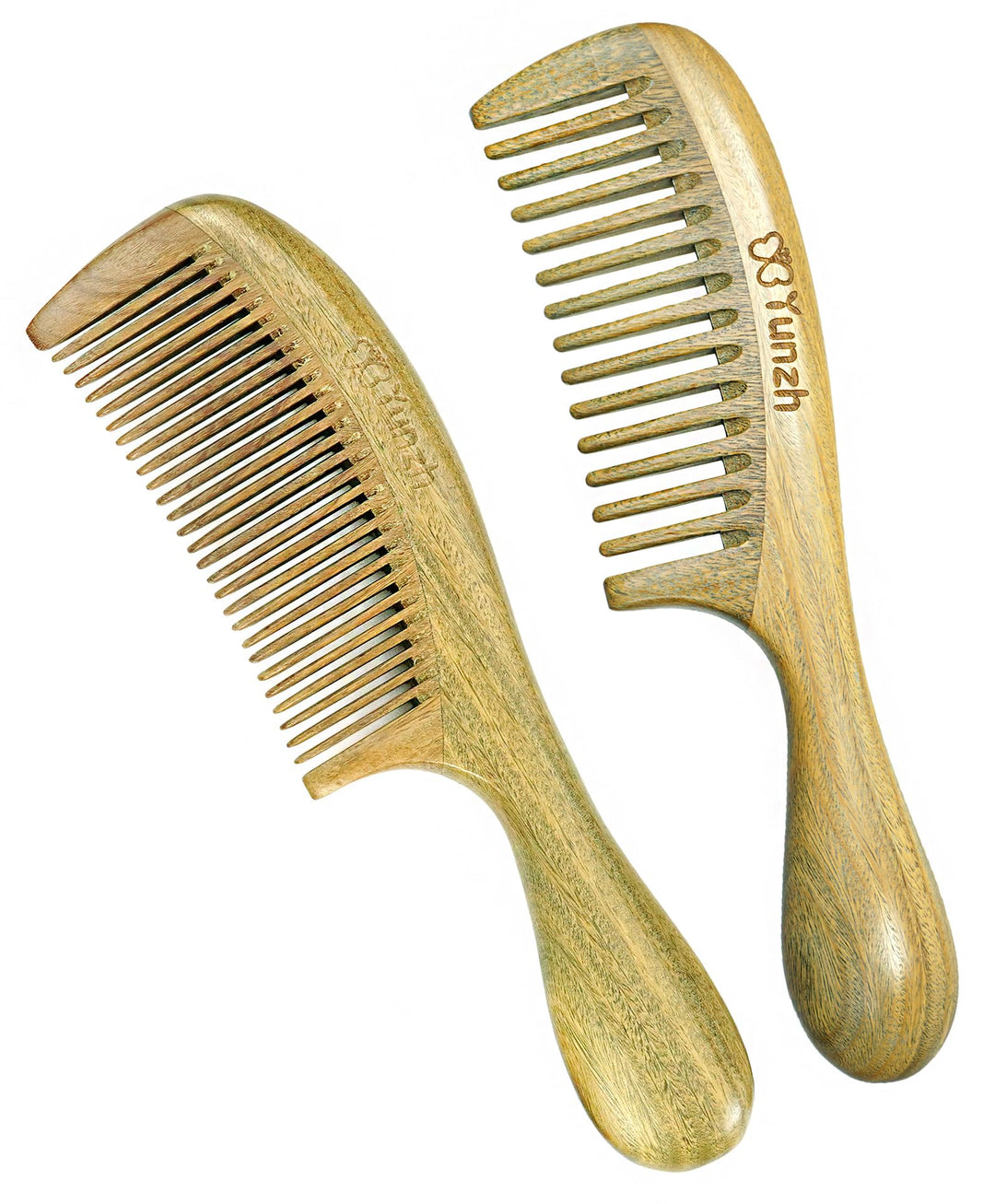 YunZh Fine Tooth Comb for Curly Hair,Natural Green Sandalwood Wooden Comb for Women Men