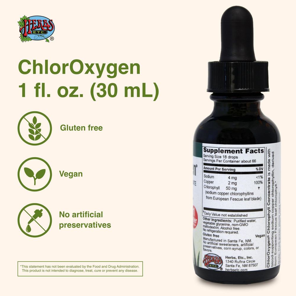 ChlorOxygen Chlorophyll Concentrate - Highly-Concentrated Energy Support - Aids Healthy Blood Circulation - Natural Vitality Support - Alcohol-Free - 1 fl oz (About 66 Servings)