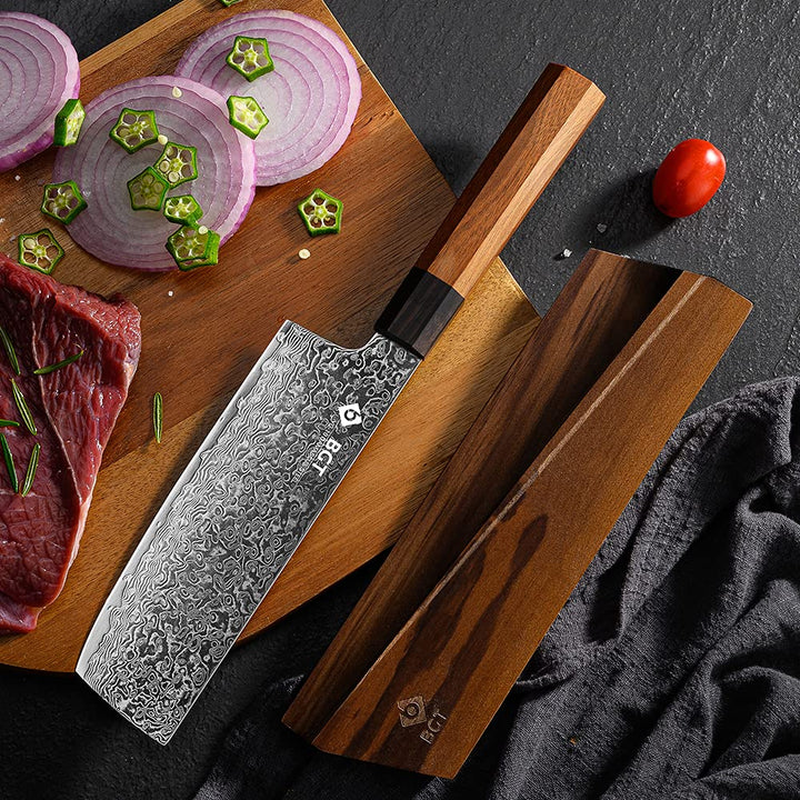 Nakiri Knife, 7 inch Japanese 67 Layer VG-10 Damascus Steel Chef Knife, Sharp Japanese Kitchen Knife with Octagon Wood Handle and Gift Box