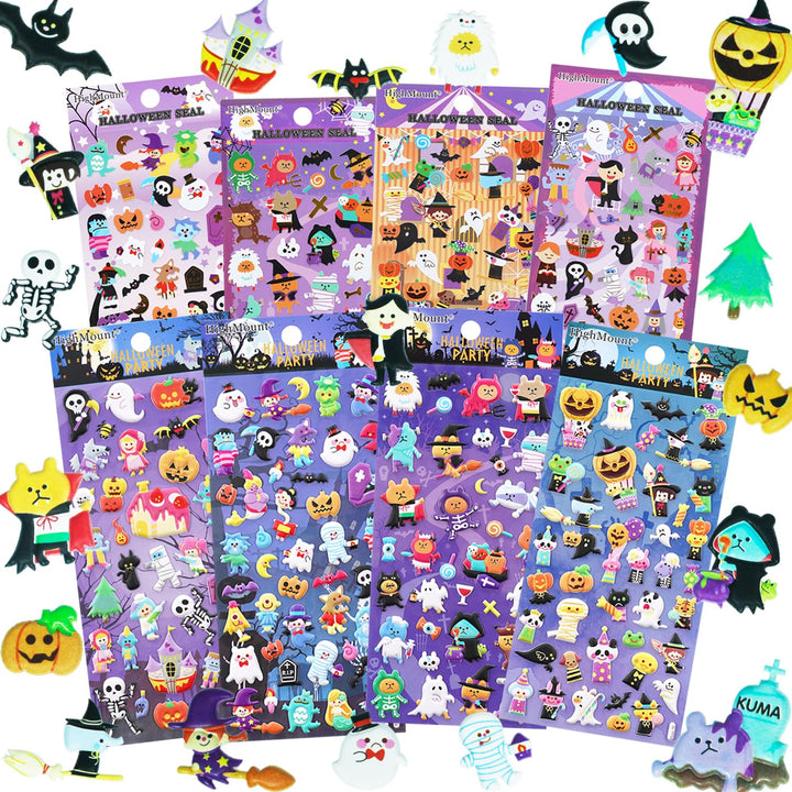 Happy Halloweens Stickers 8 Sheets with Ghost, Pumpkin, Demon, Wizard, Mummy, Vampire, Witch, Skull, Bat, Spider Stickers Deacals for Jack O Lantern Scrapbooking Kids Party Favors - 320 Stickers
