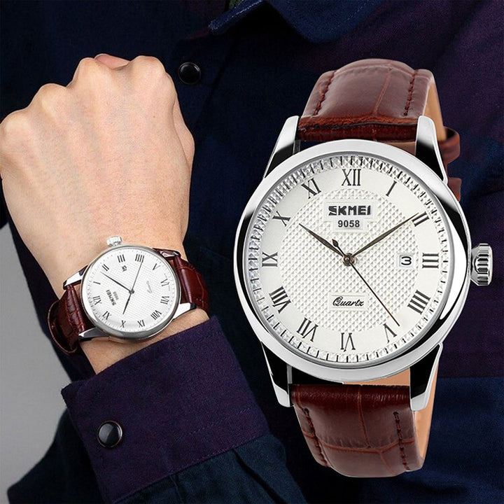 Mens Leather Band Quartz Watch, Men&#39;s Analog Business Working Roman Numeral Casual Waterproof Watches with Calendar Date Daily Dress Fashion Wristwatch - Brown