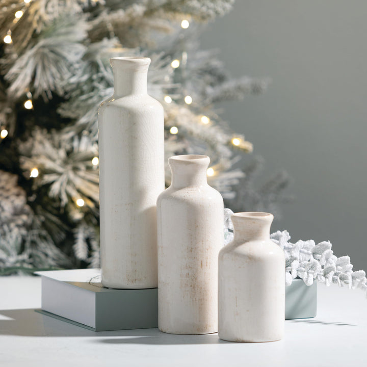Sullivans White Ceramic Vase Set, Farmhouse Decor, Home