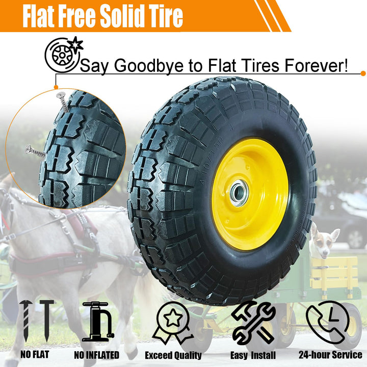 4.10/3.50-4 Tire and Wheel Flat Free,10 Solid Tire Wheel with 5/8 Bearings,2.1Offset Hub,for Garden Carts/Dolly/Trolley/Dump Cart/Hand Truck/Wheelbarrow/Garden Wagon (2 Pack)