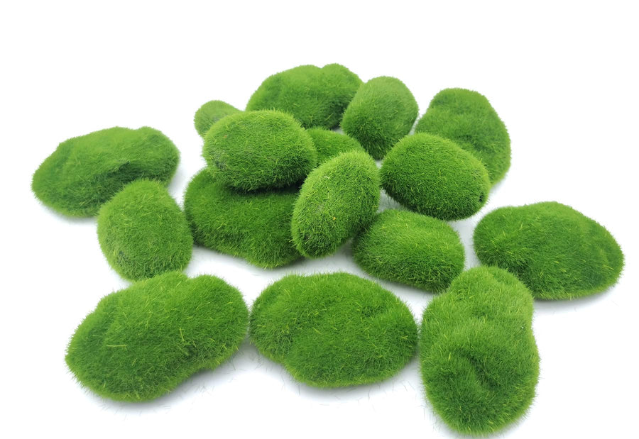 16 Pieces (2 Size) Artificial Moss Rocks, Decorative Faux Green Moss Covered Stones, Green Moss Balls Fake Moss Decor for Pot Planter Fairy Gardens Floral Arrangements Craft