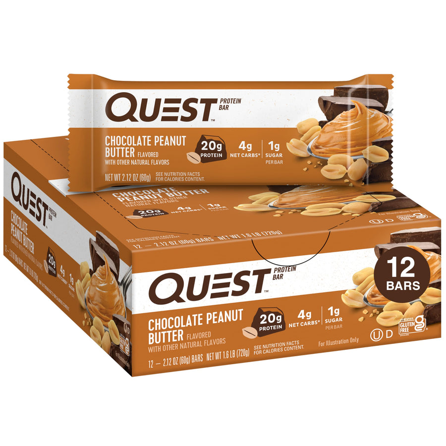 Chocolate Peanut Butter Bars, High Protein, Low Carb, Gluten Free, Keto Friendly, - 12 Count (Packof 1)